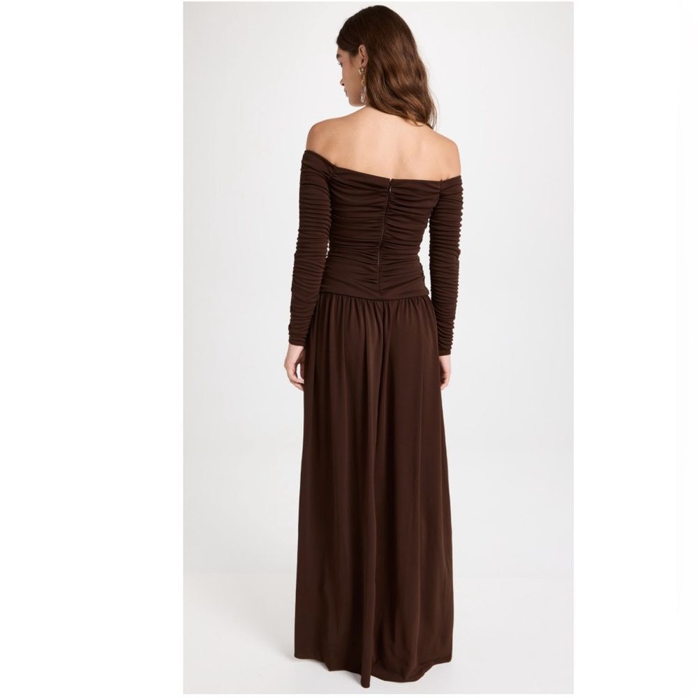 Tanya Taylor Marla Off-the-Shoulder Dress, Mocha Brown, NWT, Size 6 - Picture 4 of 11